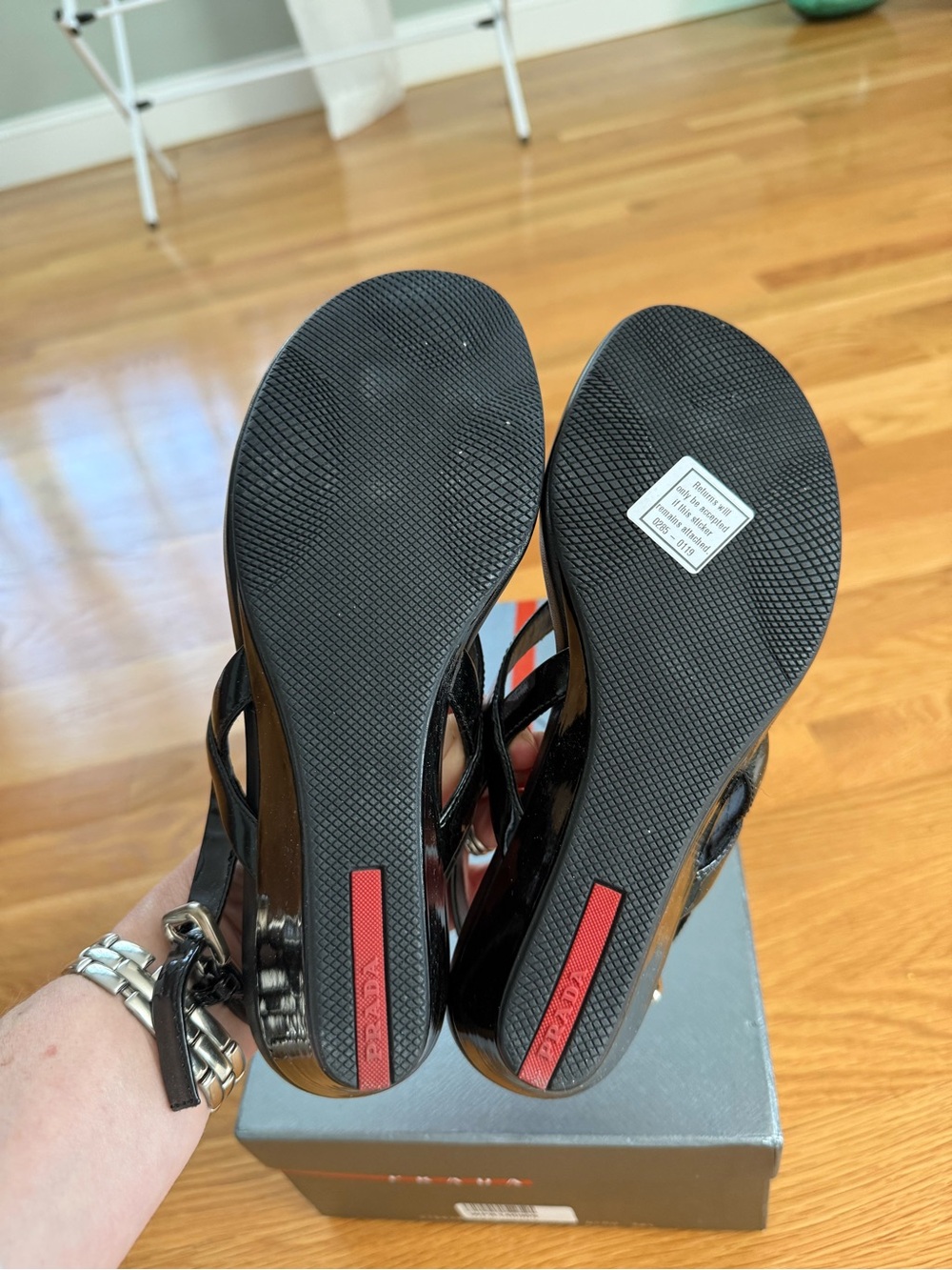 Prada Sport Black Patent Leather Slingback Sandals 6.5M - Picture 8 of 8